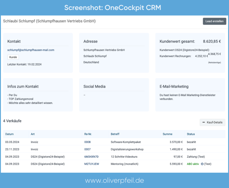 OneCockpit Kundenmanagement CRM