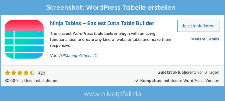 WordPress Tabelle einfügen